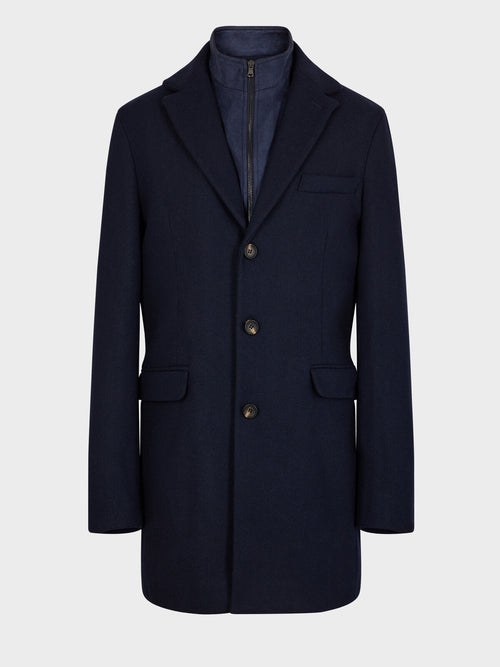 Manteau en laine mélangée bleu marine à parementure amovible - 1 - Father & Sons   - 11 