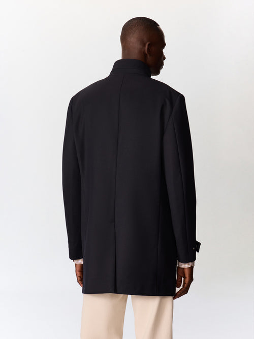 Manteau en laine mélangée bleu marine à doublure amovible - 2 - Father & Sons   - 3 