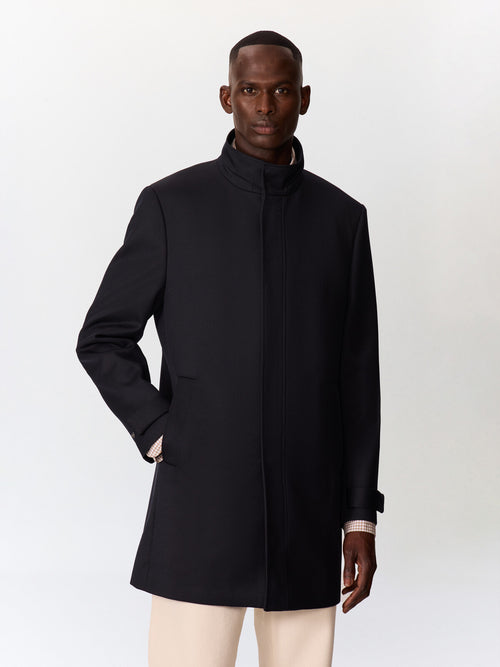 Manteau en laine mélangée bleu marine à doublure amovible - 1 - Father & Sons   - 3 