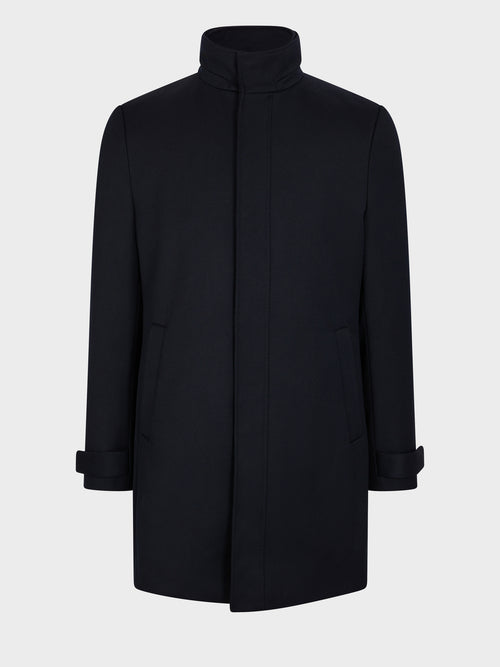 Manteau en laine mélangée bleu marine à doublure amovible - Father & Sons   - 1 