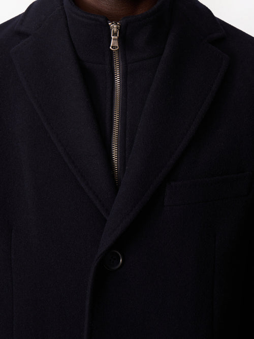 Manteau en laine mélangée bleu marine à parementure amovible - Father & Sons   - 5 