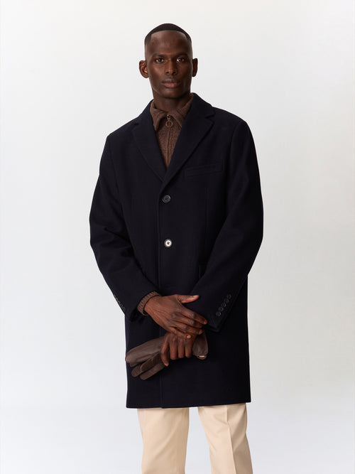 Manteau en laine mélangée bleu marine à parementure amovible - 1 - Father & Sons   - 12 