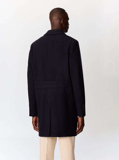 Manteau en laine mélangée bleu marine à parementure amovible - 2 - Father & Sons   - 12 