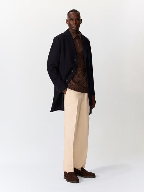 Manteau en laine mélangée bleu marine à parementure amovible - Father & Sons   - 6 