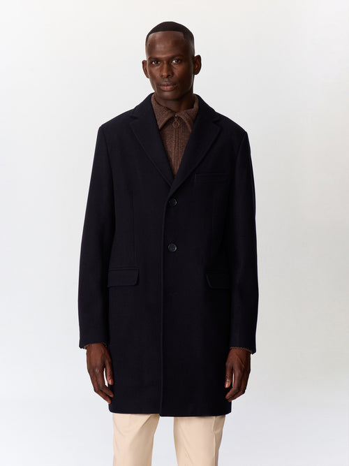 Manteau en laine mélangée bleu marine à parementure amovible - Father & Sons   - 3 