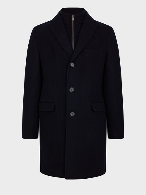 Manteau en laine mélangée bleu marine à parementure amovible - Father & Sons   - 7 