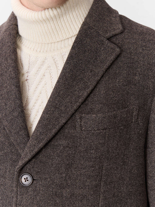 Manteau en laine mélangée marron à parementure amovible - Father & Sons   - 4 