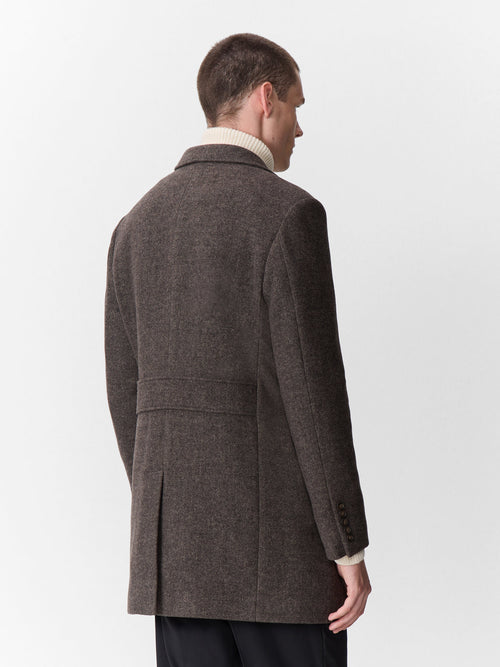 Manteau en laine mélangée marron à parementure amovible - 2 - Father & Sons   - 10 