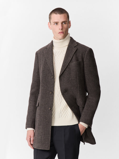 Manteau en laine mélangée marron à parementure amovible - Father & Sons   - 3 