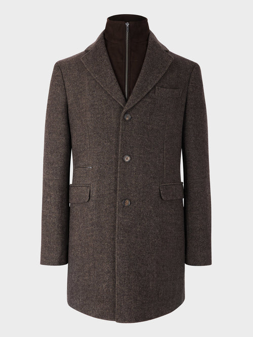 Manteau en laine mélangée marron à parementure amovible - Father & Sons   - 6 