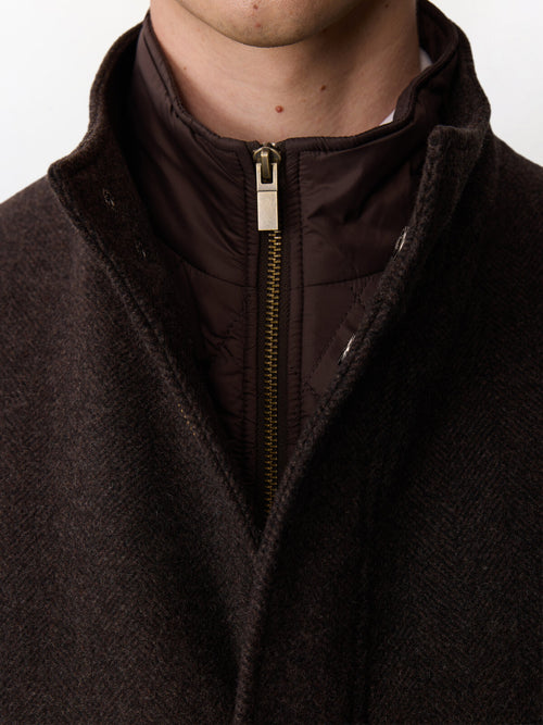 Manteau en laine mélangée marron à doublure amovible - Father & Sons   - 4 