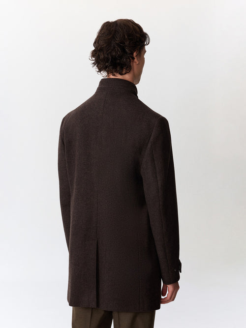 Manteau en laine mélangée marron à doublure amovible - Father & Sons   - 2 