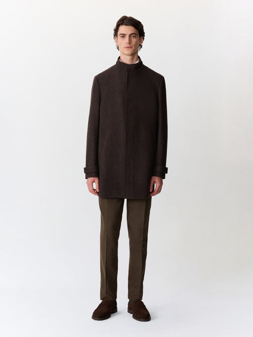 Manteau en laine mélangée marron à doublure amovible - Father & Sons   - 3 
