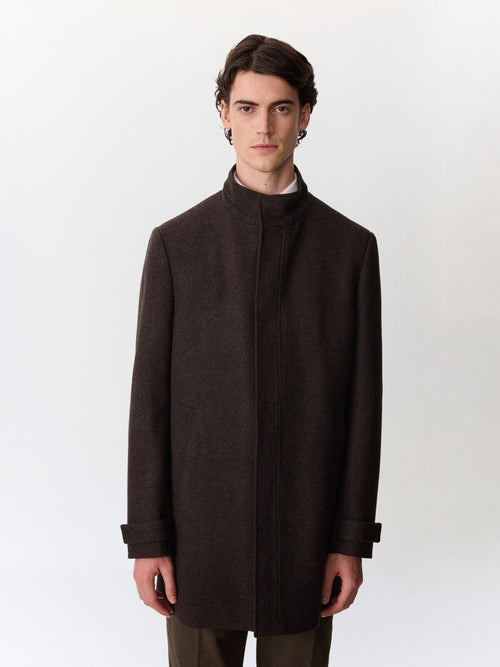Manteau en laine mélangée marron à doublure amovible - Father & Sons   - 1 