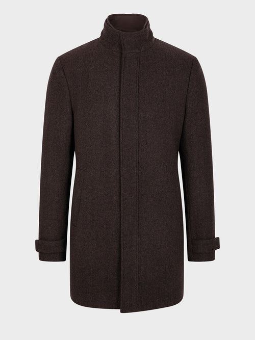 Manteau en laine mélangée marron à doublure amovible - Father & Sons   - 5 