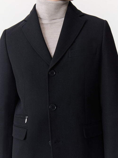Manteau en laine et coton noirs à parementure amovible - Father & Sons   - 3 