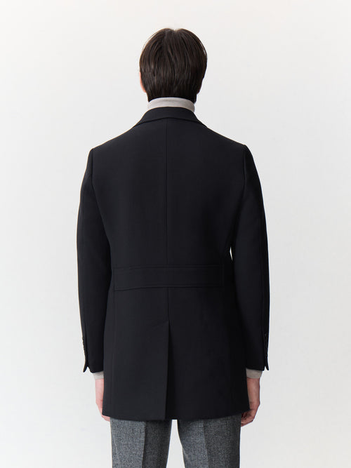 Manteau en laine et coton noirs à parementure amovible - 2 - Father & Sons   - 1 