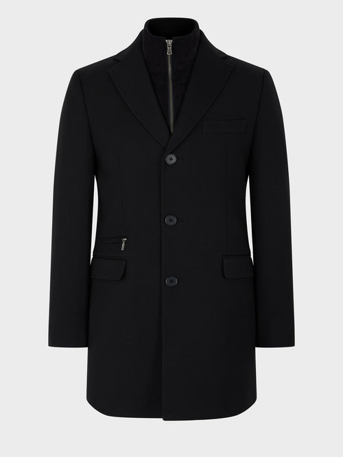 Manteau en laine et coton noirs à parementure amovible - Father & Sons   - 7 