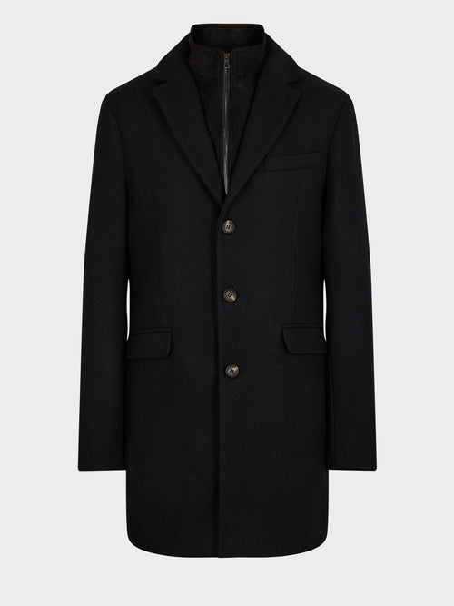 Manteau en laine mélangée noir à parementure amovible - 1 - Father & Sons   - 11 