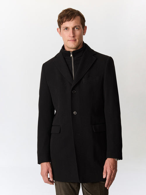 Manteau en laine mélangée noire à parementure amovible - Father & Sons   - 4 