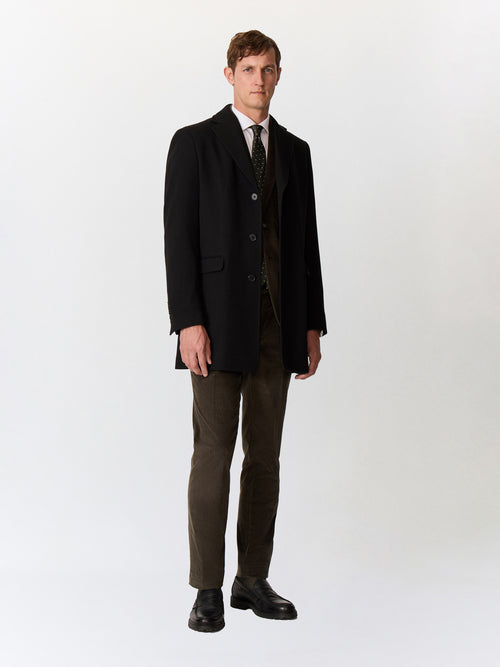 Manteau en laine mélangée noire à parementure amovible - Father & Sons   - 2 