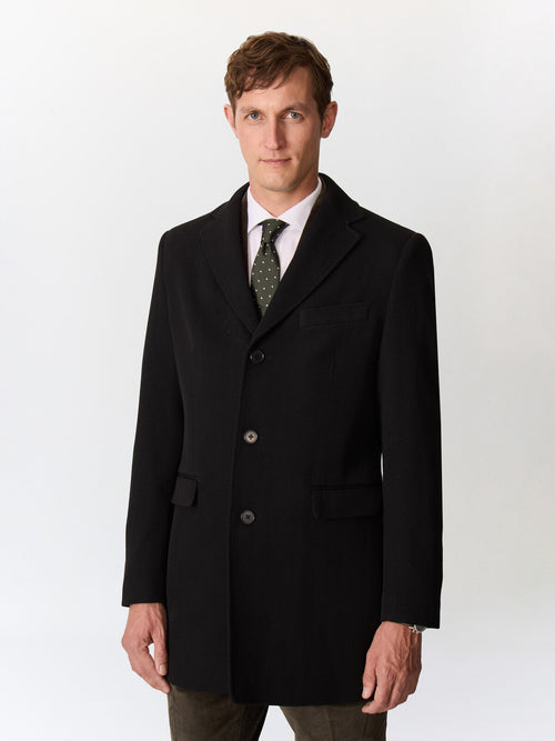 Manteau en laine mélangée noire à parementure amovible - Father & Sons   - 1 