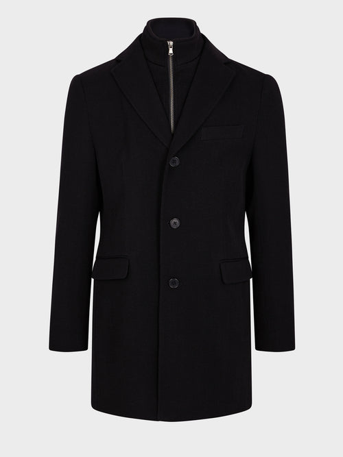 Manteau en laine mélangée noire à parementure amovible - Father & Sons   - 6 