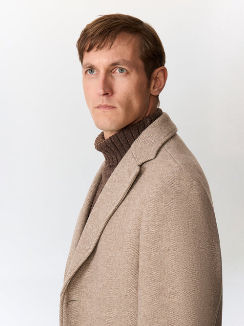Manteau en laine mélangée marron à capuche amovible - Father & Sons   - 3 