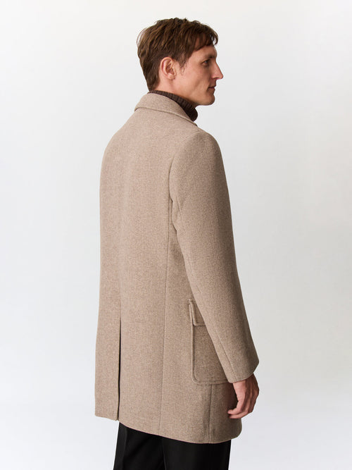 Manteau en laine mélangée marron à capuche amovible - Father & Sons   - 5 