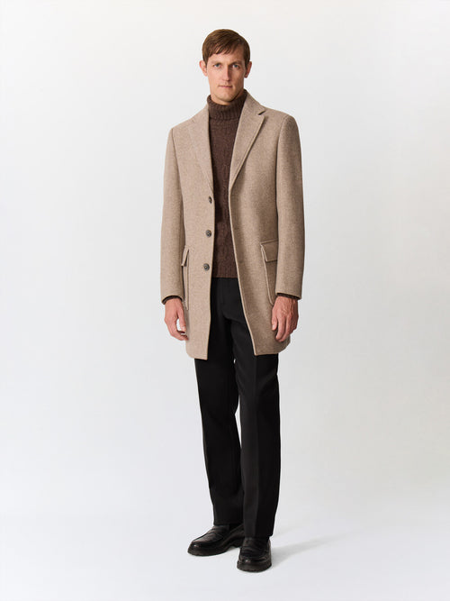 Manteau en laine mélangée marron à capuche amovible - Father & Sons   - 1 