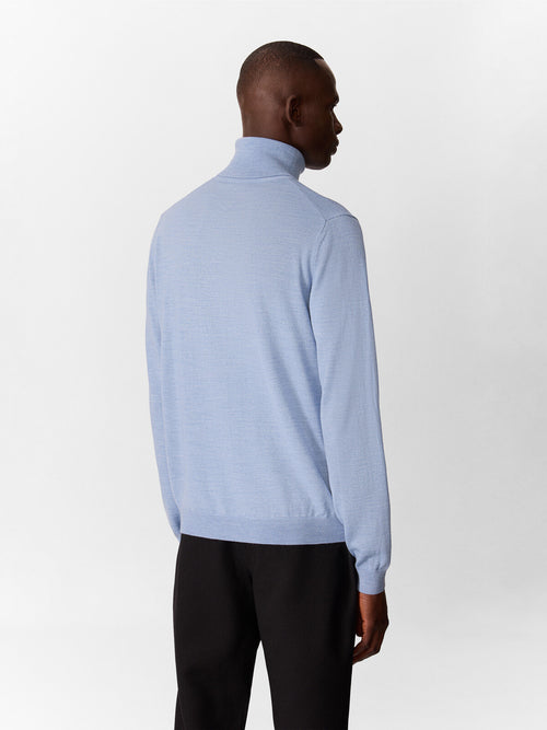 Pull col roulé en laine Mérinos mélangée bleu azur - 2 - Father & Sons   - 19 