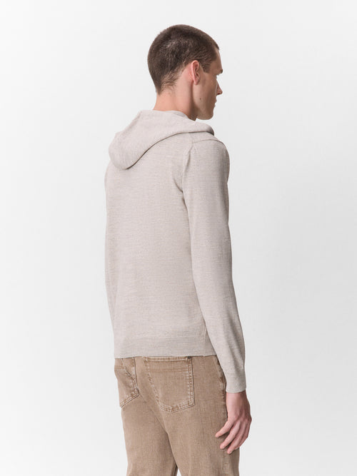Gilet à capuche zippé en laine Mérinos mélangée beige - 2 - Father & Sons   - 8 