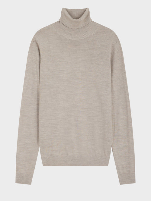 Pull col roulé en laine Mérinos mélangée beige - Father & Sons   - 5 