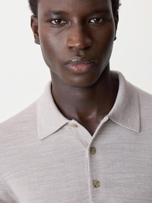 Pull col polo en laine Mérinos mélangée beige - Father & Sons   - 3 