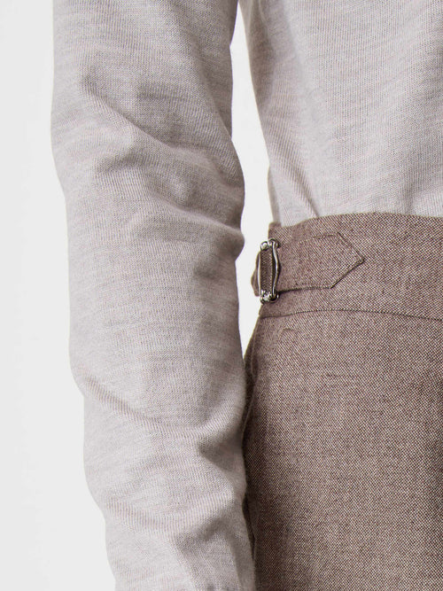 Pull col polo en laine Mérinos mélangée beige - Father & Sons   - 4 