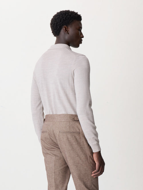 Pull col polo en laine Mérinos mélangée beige - 2 - Father & Sons   - 5 