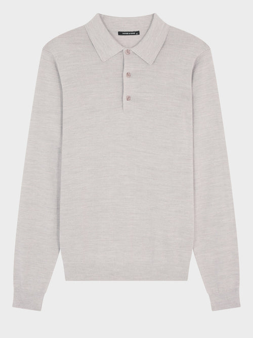 Pull col polo en laine Mérinos mélangée beige - Father & Sons   - 6 