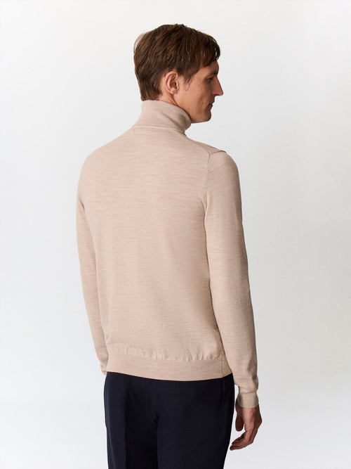 Pull col roulé en laine Mérinos mélangée beige - Father & Sons   - 3 