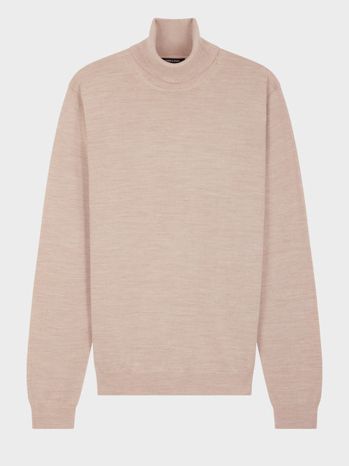 Pull col roulé en laine Mérinos mélangée beige - Father & Sons   - 4 