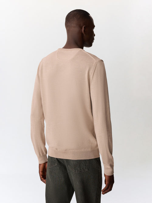 Pull col rond en laine Mérinos mélangée beige - Father & Sons   - 2 