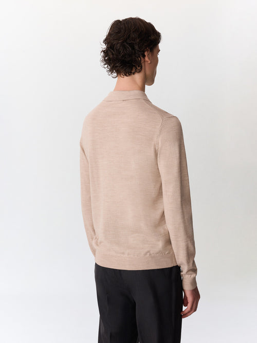 Pull col polo en laine Mérinos mélangée beige - 2 - Father & Sons   - 19 