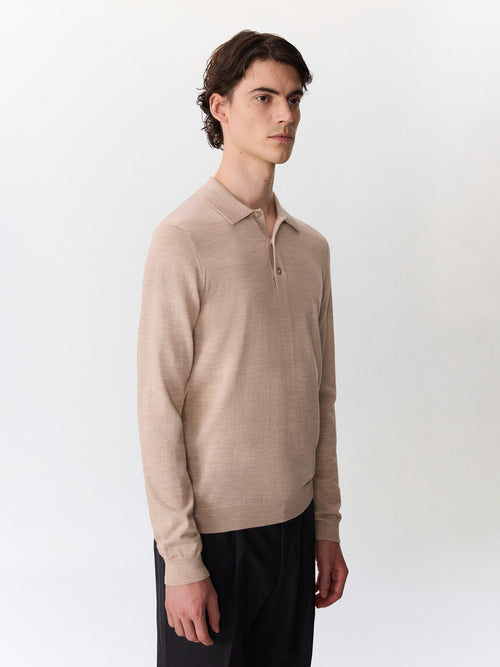 Pull col polo en laine Mérinos mélangée beige - 1 - Father & Sons   - 19 