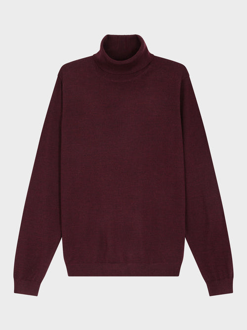 Pull col roulé en laine Mérinos mélangée bordeaux - Father & Sons   - 4 