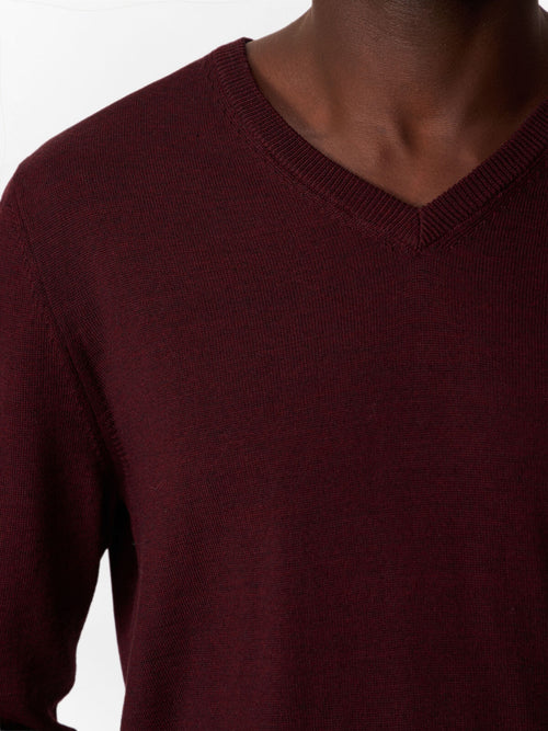 Pull col V en laine Mérinos mélangée bordeaux - Father & Sons   - 4 