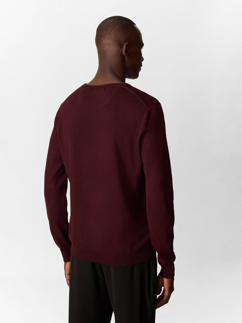 Pull col V en laine Mérinos mélangée bordeaux - 2 - Father & Sons   - 18 