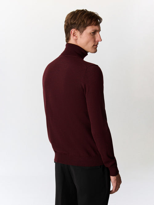 Pull col roulé en laine Mérinos mélangée bordeaux - Father & Sons   - 4 