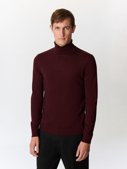 Pull col roulé en laine Mérinos mélangée bordeaux - Father & Sons   - 3 