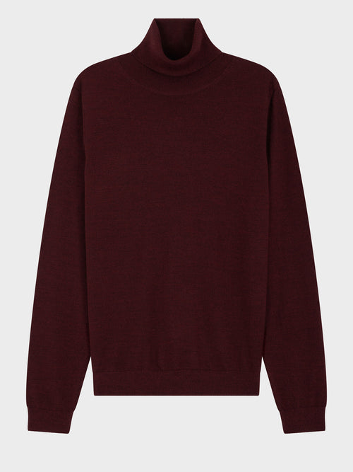 Pull col roulé en laine Mérinos mélangée bordeaux - Father & Sons   - 5 