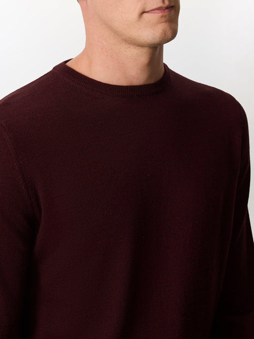 Pull col rond en laine Mérinos mélangée bordeaux - Father & Sons   - 3 