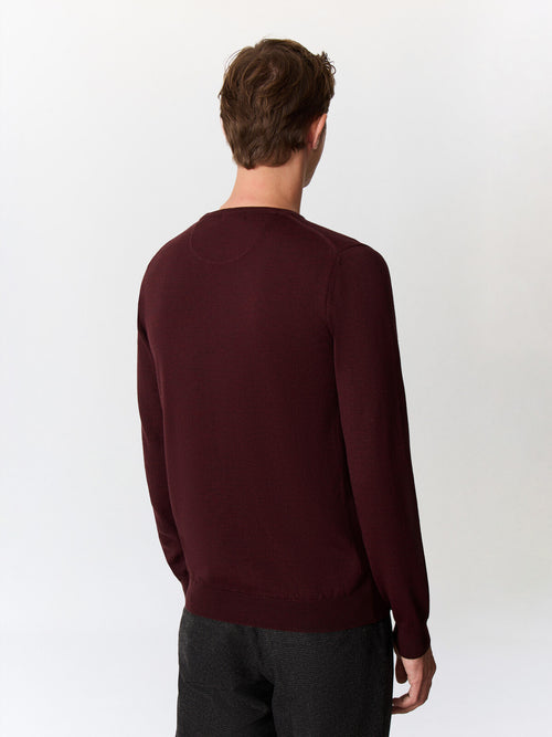 Pull col rond en laine Mérinos mélangée bordeaux - Father & Sons   - 2 